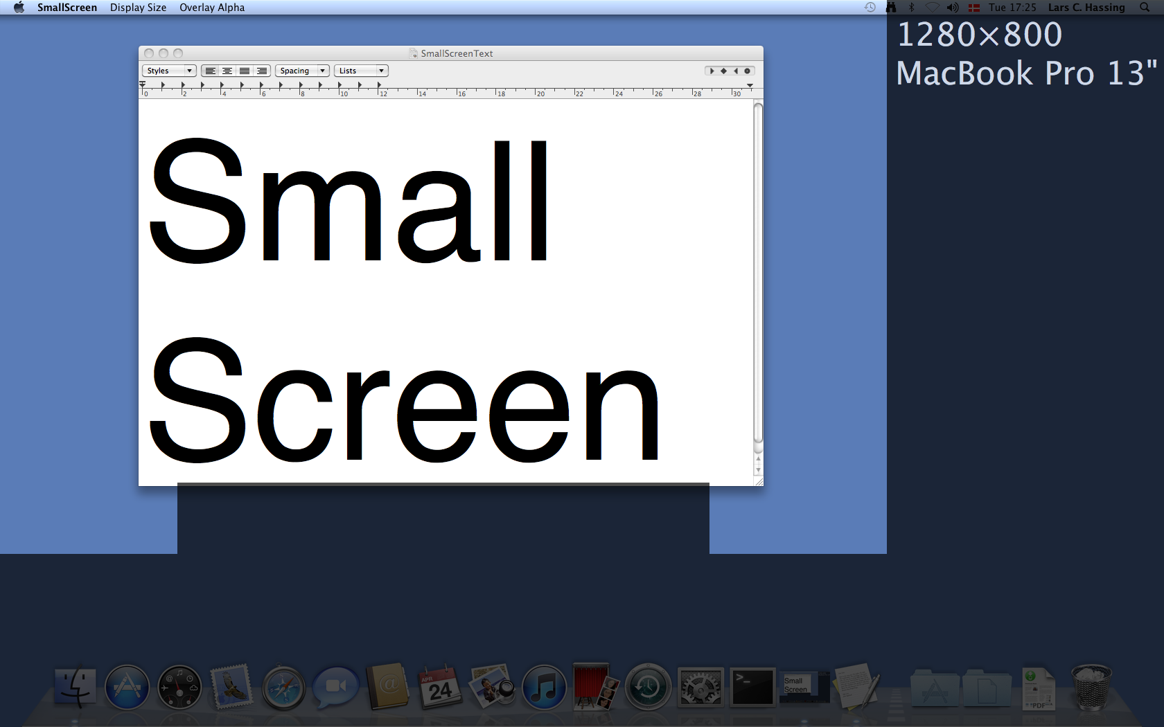 Screen shot of SmallScreen in action